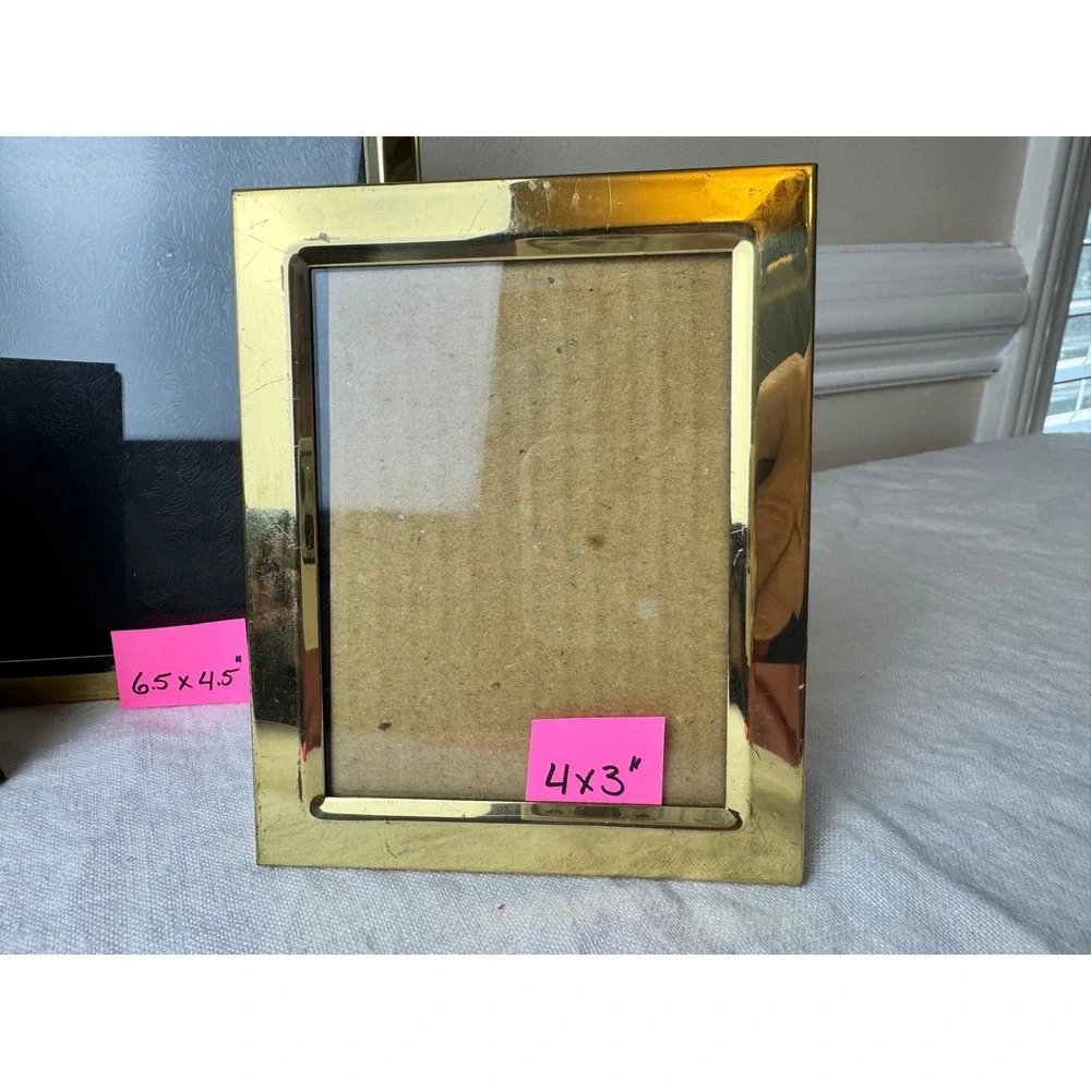Vintage Metal Brass Photo Frame Set 4 Piece Hinged Double Tabletop Wall Mount